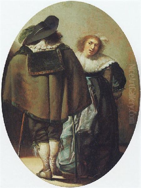 A Couple In An Interior Oil Painting by Pieter Codde