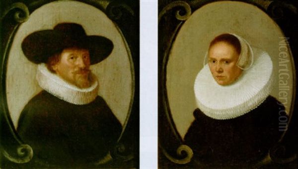 A Portrait Of A Bearded Man, Wearing Black Costume, Lace Collar And Black Hat Oil Painting by Pieter Codde