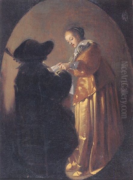 A Couple Making Music Oil Painting by Pieter Codde