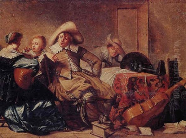 A Musical Party Seated At A Table Oil Painting by Pieter Codde