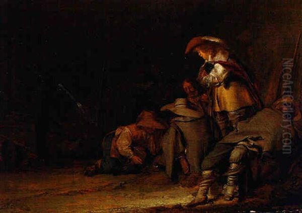 Interior Of A Guardroom Oil Painting by Pieter Codde