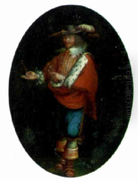 Portrait Of An Officer Holding A Miniature Oil Painting by Pieter Codde