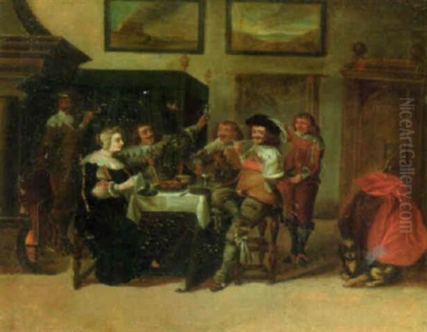 Elegant Company Seated At A Table In An Interior Oil Painting by Pieter Codde