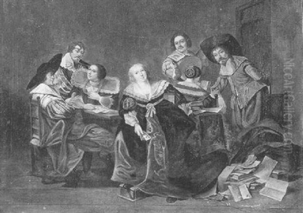 Elegant Figures In An Interior Oil Painting by Pieter Codde