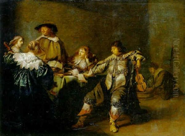Elegant Company Music-making In An Interior Oil Painting by Pieter Codde