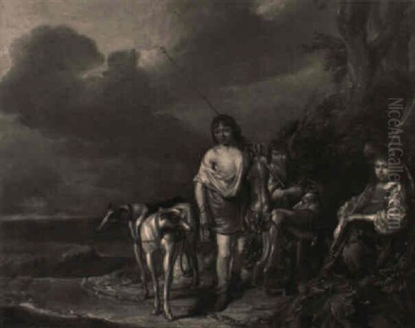 Gruppenportrait Dreier Kinder Als Jager In Einer Landschaft Oil Painting by Pieter Codde