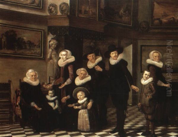 Family Group In An Interior Oil Painting by Pieter Codde