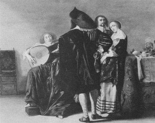 Elegant Figures In An Interior Making Music Oil Painting by Pieter Codde