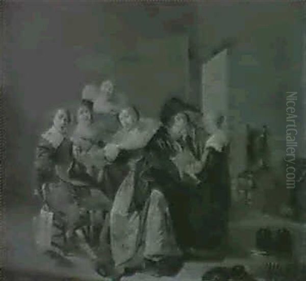 An Interior With Elegant Company Seated Around A Table Oil Painting by Pieter Codde