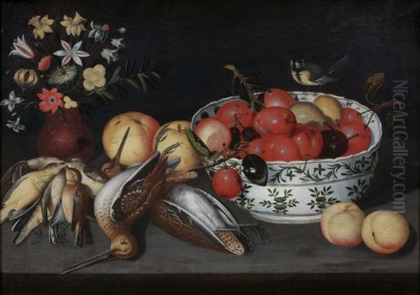Composition Au Panier D'abricots Et Aux Fleurs Et Composition A La Coupe De Prunes, Aux Becasses Et Aux Grives (pair) Oil Painting by Francesco Codino