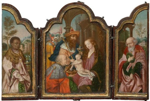 Triptychon: Anbetung Der Konige (altar Piece) Oil Painting by Pieter Coeck van Aelst the Younger