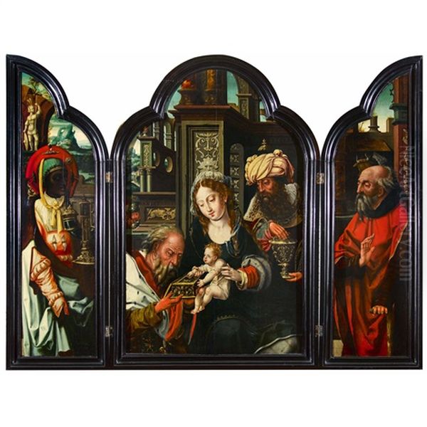 The Adoration Of The Magi Triptych Oil Painting by Pieter Ii Coecke Van Aelst