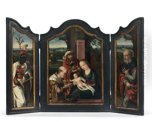 Adoration Des Mage (triptych) Oil Painting by Pieter Ii Coecke Van Aelst