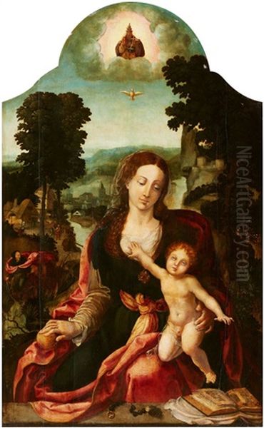 The Virgin And Child In A Panoramic Landscape Oil Painting by Pieter Ii Coecke Van Aelst