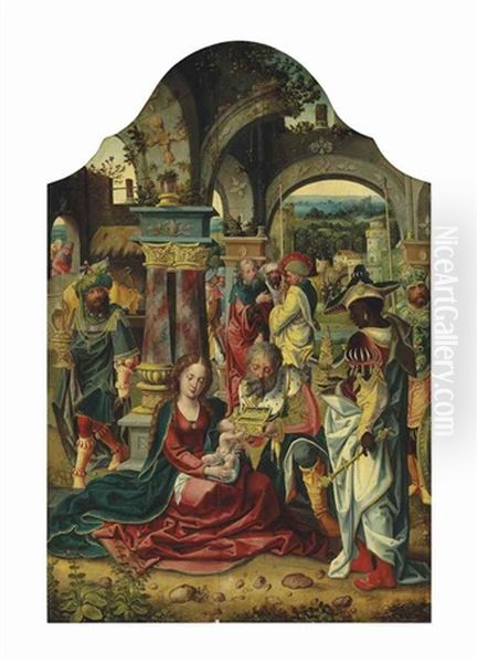 The Adoration Of The Magi (in Collab. W/studio) Oil Painting by Pieter Ii Coecke Van Aelst