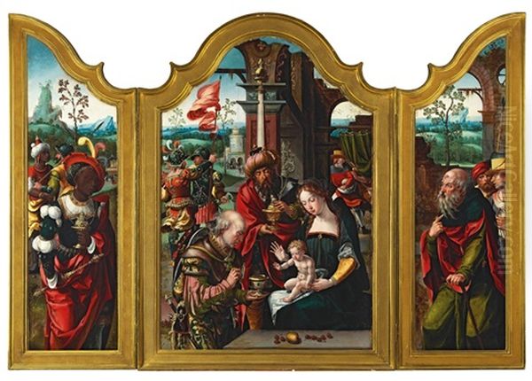 A Triptych: The Adoration Of The Magi Oil Painting by Pieter Ii Coecke Van Aelst