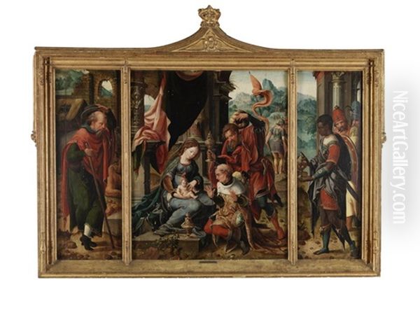 Anbetung Der Drei Konige Triptychon Oil Painting by Pieter Ii Coecke Van Aelst
