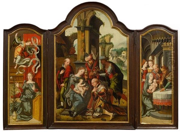 Triptych: Adoration Of The Kings Oil Painting by Pieter Ii Coecke Van Aelst