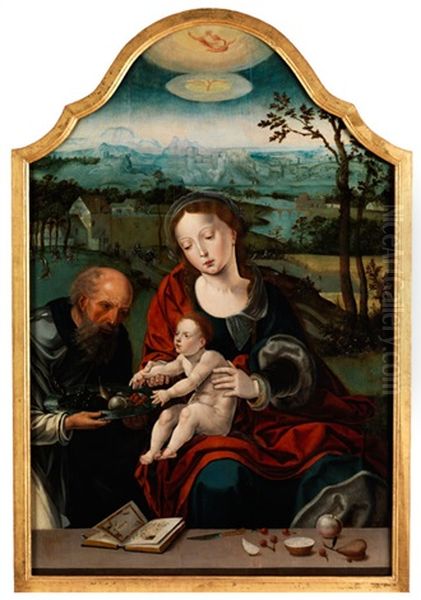 Die Heilige Familie In Landschaft Mit Gottvater In Den Wolken Oil Painting by Pieter Ii Coecke Van Aelst
