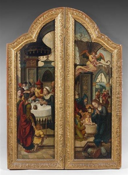 La Presentation Au Temple (triptych) Oil Painting by Pieter Ii Coecke Van Aelst
