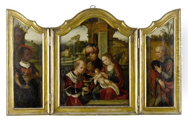 The Adoration Of The Magi (triptych) Oil Painting by Pieter Ii Coecke Van Aelst