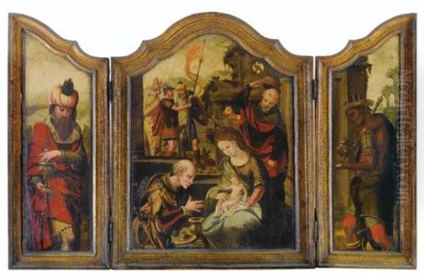 L'adoration Des Mages (triptych) Oil Painting by Pieter Ii Coecke Van Aelst