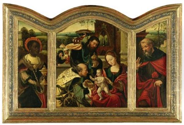 Adoration Of The Magi (triptych, Various Sizes) Oil Painting by Pieter Ii Coecke Van Aelst