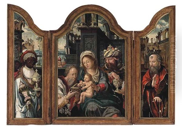 The Adoration Of The Magi (triptych) Oil Painting by Pieter Ii Coecke Van Aelst