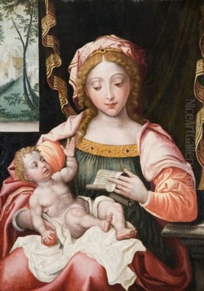Vierge A L'enfant Lisant Un Feuillet Oil Painting by Pieter Ii Coecke Van Aelst