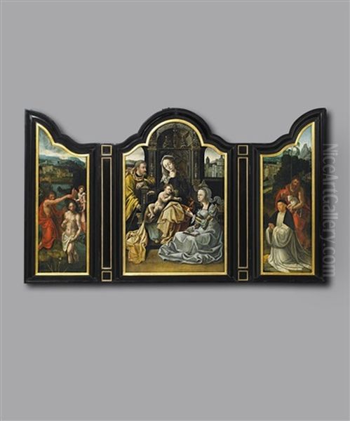 Altar Mit Der Heiligen Familie (triptych) Oil Painting by Pieter Ii Coecke Van Aelst