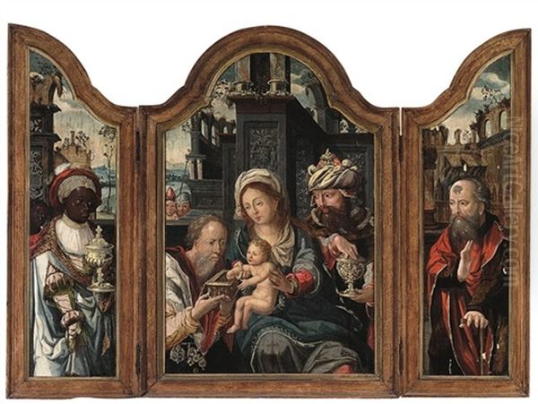 The Adoration Of The Magi (triptych) Oil Painting by Pieter Ii Coecke Van Aelst