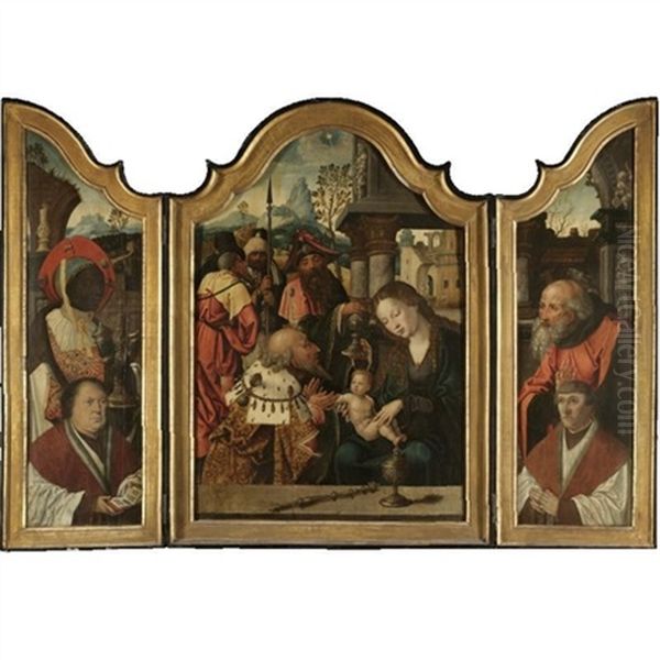 The Adoration Of The Magi (triptych) Oil Painting by Pieter Ii Coecke Van Aelst