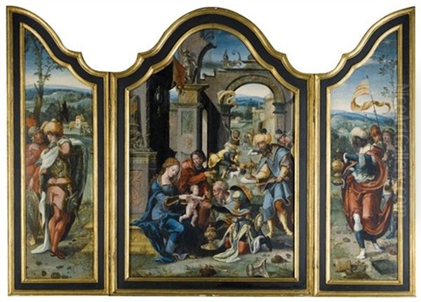 The Adoration Of The Magi (triptych) Oil Painting by Pieter Ii Coecke Van Aelst