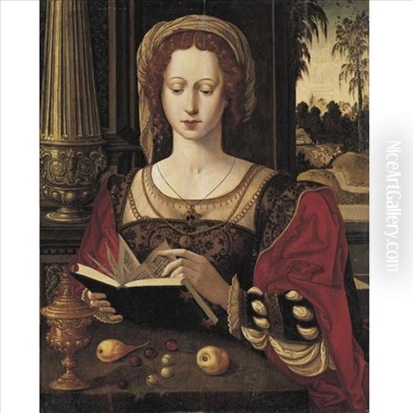 Mary Magdalene Reading, Seated In An Interior, Before An Open Window Oil Painting by Pieter Ii Coecke Van Aelst