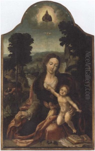 The Virgin And Child In An Extensive River Landscape Oil Painting by Pieter Ii Coecke Van Aelst