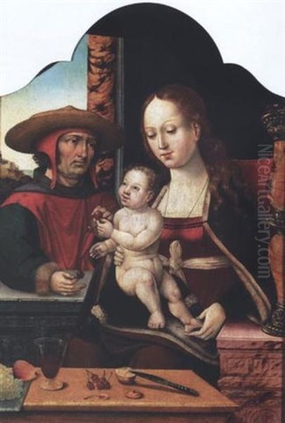 The Madonna And Child With A Donor Oil Painting by Pieter Ii Coecke Van Aelst