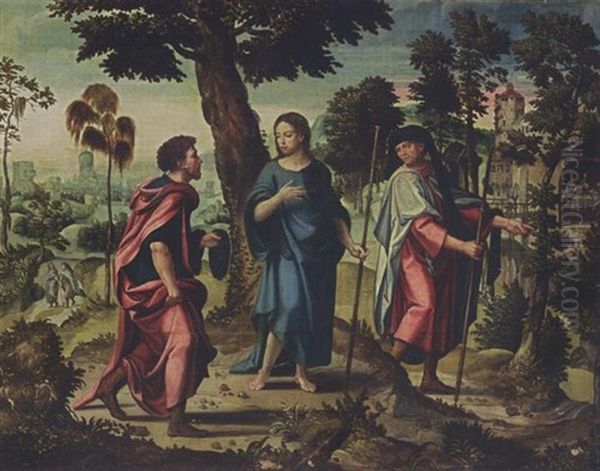 Christ And His Disciples On Their Way To Emmaus Oil Painting by Pieter Ii Coecke Van Aelst