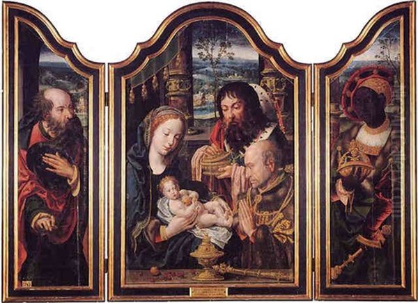 The Adoration Of The Magi; Saint Joseph; Balthasar Oil Painting by Pieter Ii Coecke Van Aelst