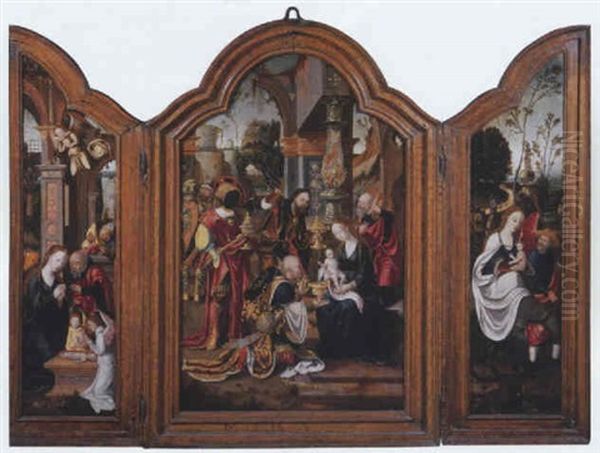 The Adoration Of The Magi; The Nativity; The Flight Into Egypt Oil Painting by Pieter Ii Coecke Van Aelst