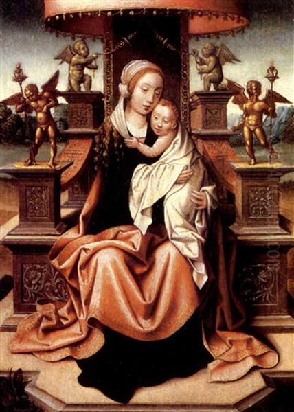 The Virgin And Child Enthroned Oil Painting by Pieter Ii Coecke Van Aelst
