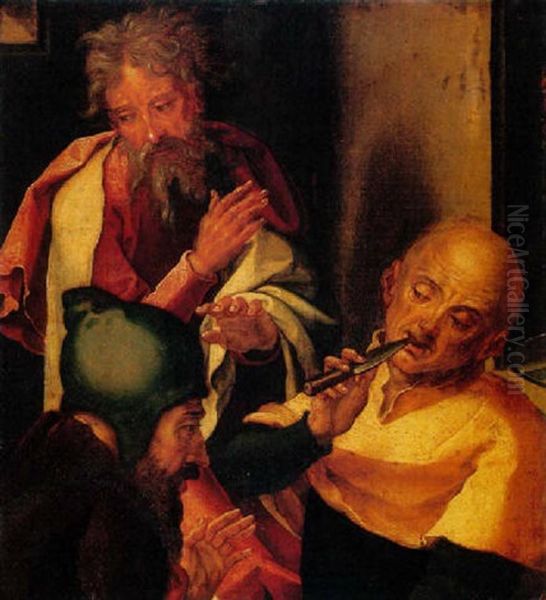 Three Elders Disputing Oil Painting by Pieter Ii Coecke Van Aelst