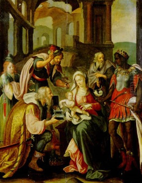 Die Anbetung Der Konige Oil Painting by Pieter Ii Coecke Van Aelst