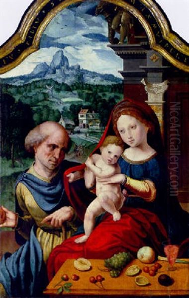 The Holy Family With A Village And Mountains Beyond Oil Painting by Pieter Ii Coecke Van Aelst