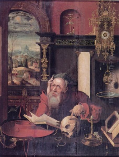St. Jerome Seated In His Study Oil Painting by Pieter Ii Coecke Van Aelst