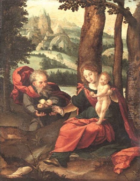 The Rest On The Flight Into Egypt Oil Painting by Pieter Ii Coecke Van Aelst