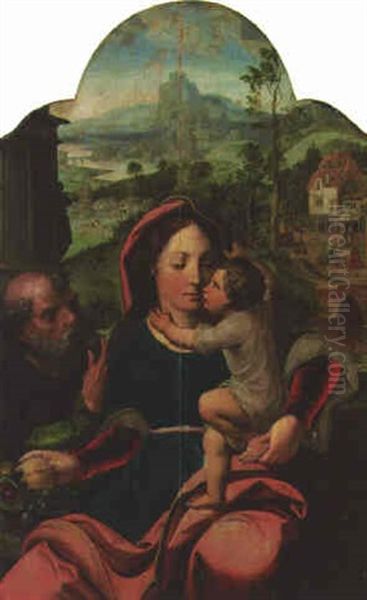 The Holy Family, With The Flight Into Egypt Oil Painting by Pieter Ii Coecke Van Aelst