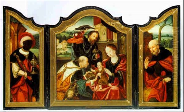A Triptych Of The Adoration Oil Painting by Pieter Ii Coecke Van Aelst