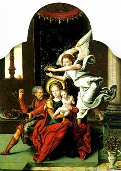 The Holy Family With An Angel Crowning The Virgin Oil Painting by Pieter Ii Coecke Van Aelst
