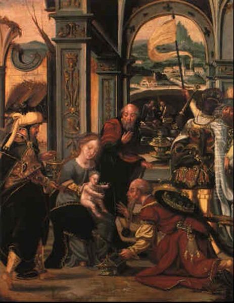 Die Anbetung Der Konige Oil Painting by Pieter Ii Coecke Van Aelst
