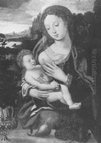 Madonna And Child In A Landscape Oil Painting by Pieter Ii Coecke Van Aelst
